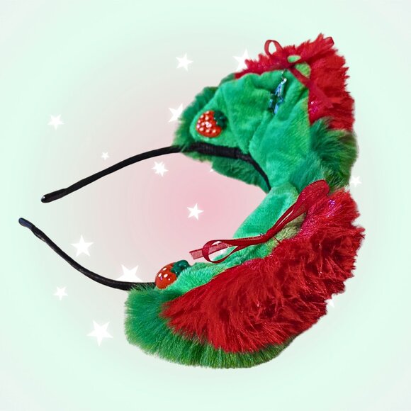 {Handmade} Strawberry Stars Furry Ears Headband - Picture 3 of 4